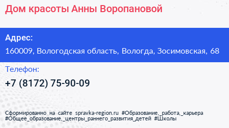 Дом красоты Анны Воропановой - визитка