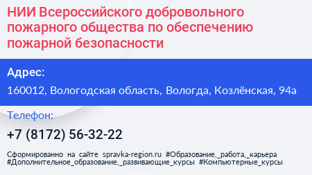 НИИ Всероссийского добровольного пожарного общества по обеспечению пожарной безопасности - визитка