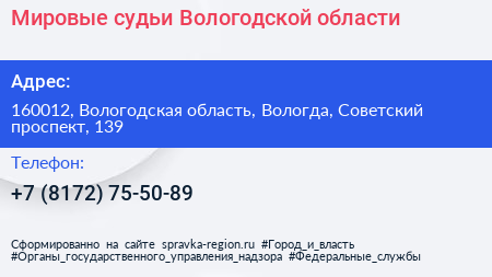 Мировые судьи Вологодской области - визитка