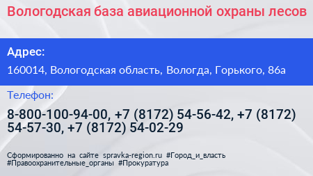 Вологодская база авиационной охраны лесов - визитка