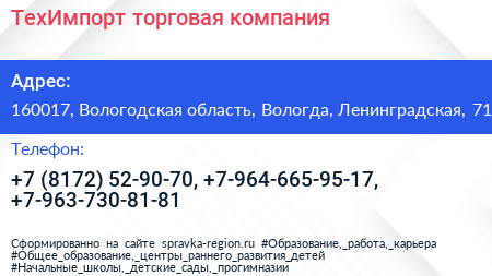ТехИмпорт торговая компания - визитка