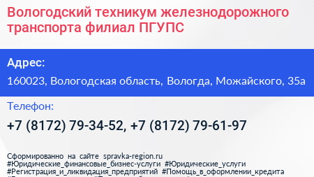 Вологодский техникум железнодорожного транспорта филиал ПГУПС - визитка
