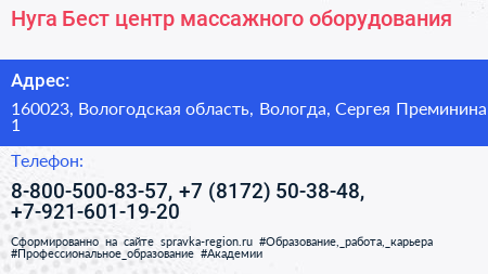 Нуга Бест центр массажного оборудования - визитка