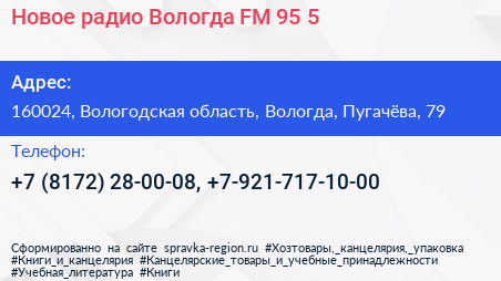 Новое радио Вологда FM 95 5 - визитка