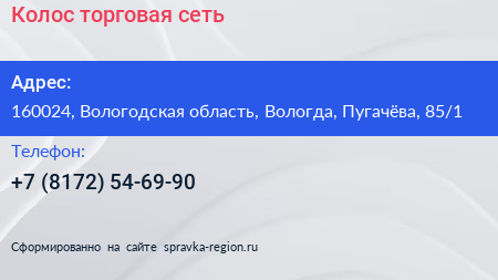 Колос торговая сеть - визитка