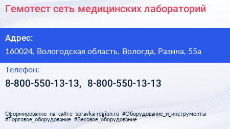 Гемотест сеть медицинских лабораторий - визитка