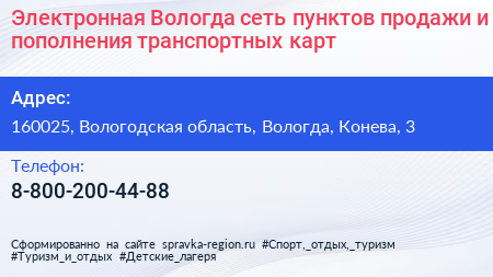 Электронная Вологда сеть пунктов продажи и пополнения транспортных карт - визитка