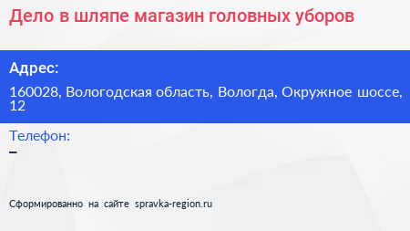 Дело в шляпе магазин головных уборов - визитка