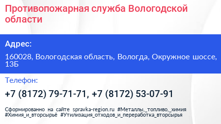 Противопожарная служба Вологодской области - визитка