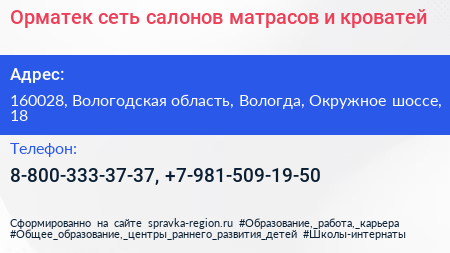 Орматек сеть салонов матрасов и кроватей - визитка