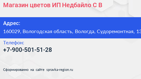Магазин цветов ИП Недбайло С В  - визитка