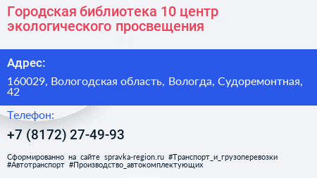 Городская библиотека 10 центр экологического просвещения - визитка