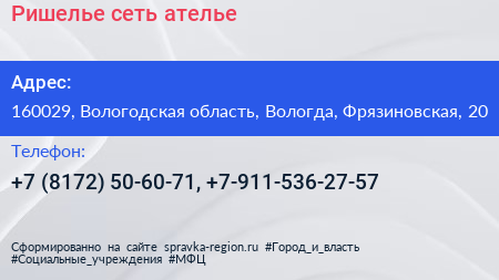 Ришелье сеть ателье - визитка