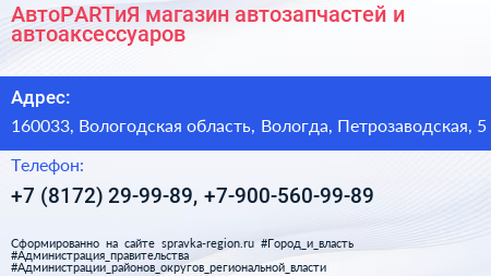 АвтоPARTиЯ магазин автозапчастей и автоаксессуаров - визитка