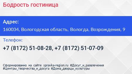 Бодрость гостиница - визитка