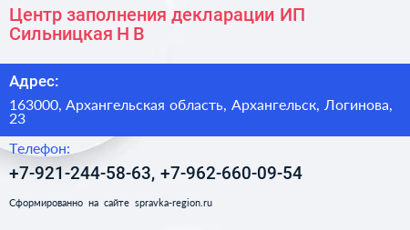 Центр заполнения декларации ИП Сильницкая Н В  - визитка