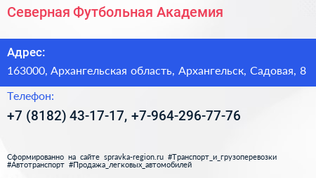 Северная Футбольная Академия - визитка