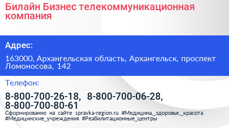 Билайн Бизнес телекоммуникационная компания - визитка