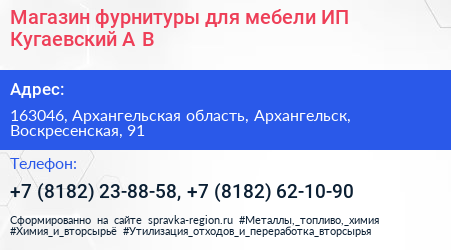 Магазин фурнитуры для мебели ИП Кугаевский А В  - визитка