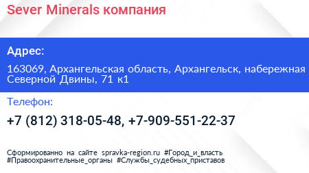 Sever Minerals компания - визитка