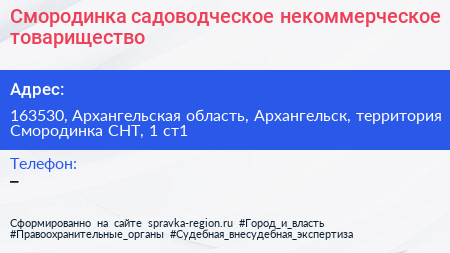 Смородинка садоводческое некоммерческое товарищество - визитка