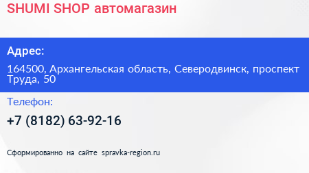 SHUMI SHOP автомагазин - визитка