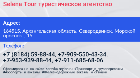 Selena Tour туристическое агентство - визитка