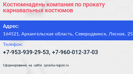 Костюмнадень компания по прокату карнавальных костюмов - визитка