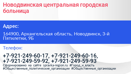 Новодвинская центральная городская больница - визитка