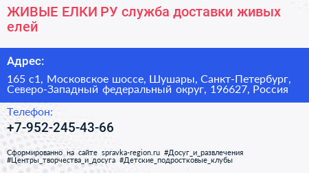 ЖИВЫЕ ЕЛКИ РУ служба доставки живых елей - визитка