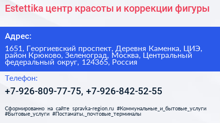 Estettika центр красоты и коррекции фигуры - визитка