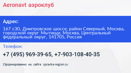 Aeronavt аэроклуб - визитка