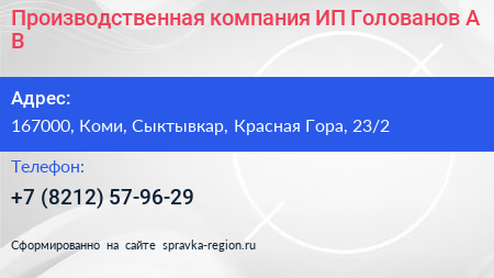 Производственная компания ИП Голованов А В  - визитка