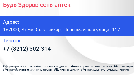 Будь Здоров сеть аптек - визитка