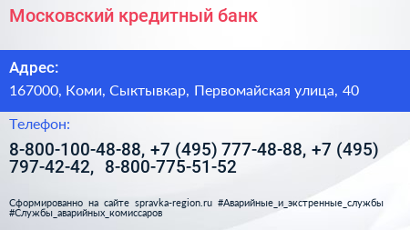 Московский кредитный банк - визитка