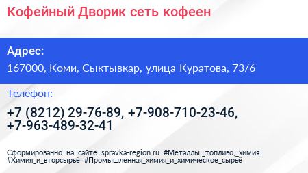 Кофейный Дворик сеть кофеен - визитка