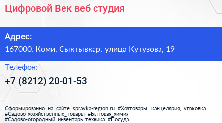 Цифровой Век веб студия - визитка