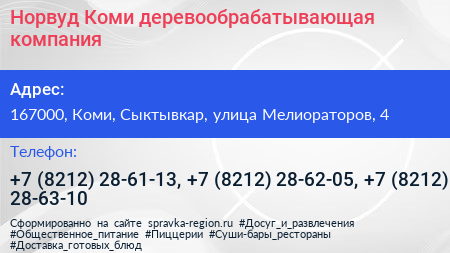 Норвуд Коми деревообрабатывающая компания - визитка