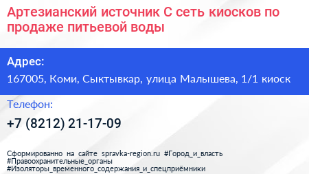 Артезианский источник С сеть киосков по продаже питьевой воды - визитка