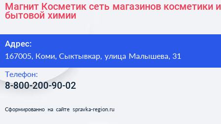 Магнит Косметик сеть магазинов косметики и бытовой химии - визитка