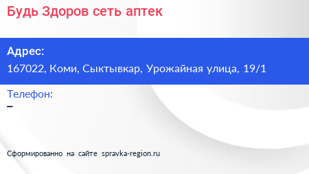 Будь Здоров сеть аптек - визитка