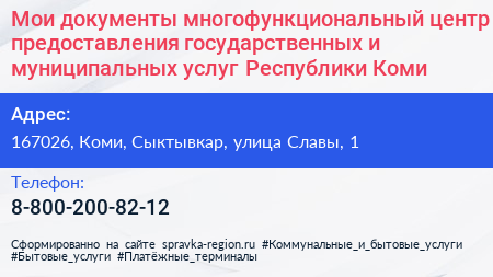 Мои документы многофункциональный центр предоставления государственных и муниципальных услуг Республики Коми - визитка