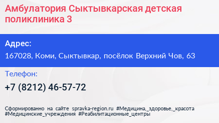 Амбулатория Сыктывкарская детская поликлиника 3 - визитка