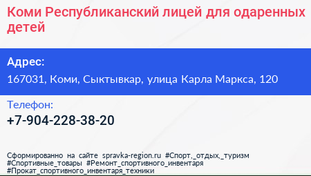 Коми Республиканский лицей для одаренных детей - визитка