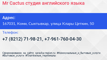 Mr Cactus студия английского языка - визитка