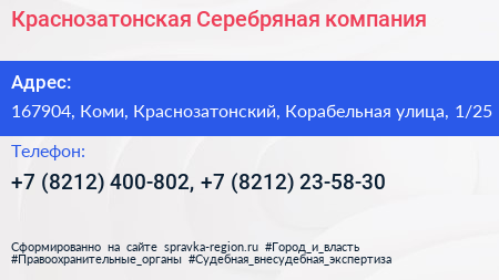 Краснозатонская Серебряная компания - визитка