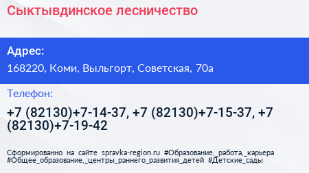 Сыктывдинское лесничество - визитка