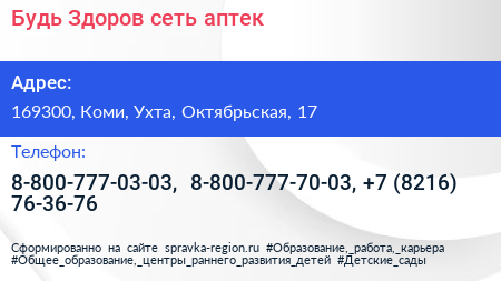 Будь Здоров сеть аптек - визитка