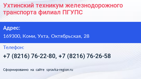 Ухтинский техникум железнодорожного транспорта филиал ПГУПС - визитка