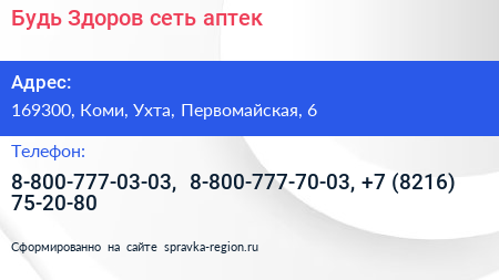 Будь Здоров сеть аптек - визитка